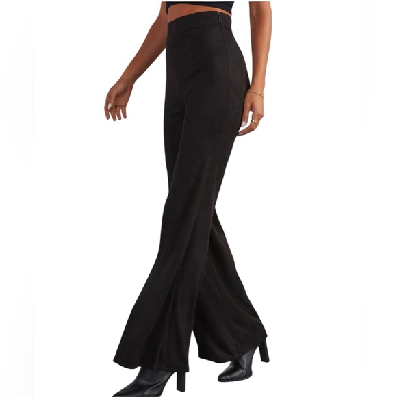 TRUTH By REPUBLIC WIDE LEGS PANTS FAUX SUEDE WOMEN BLACK ELASTIC WAIST  SIZE M - Picture 2 of 14